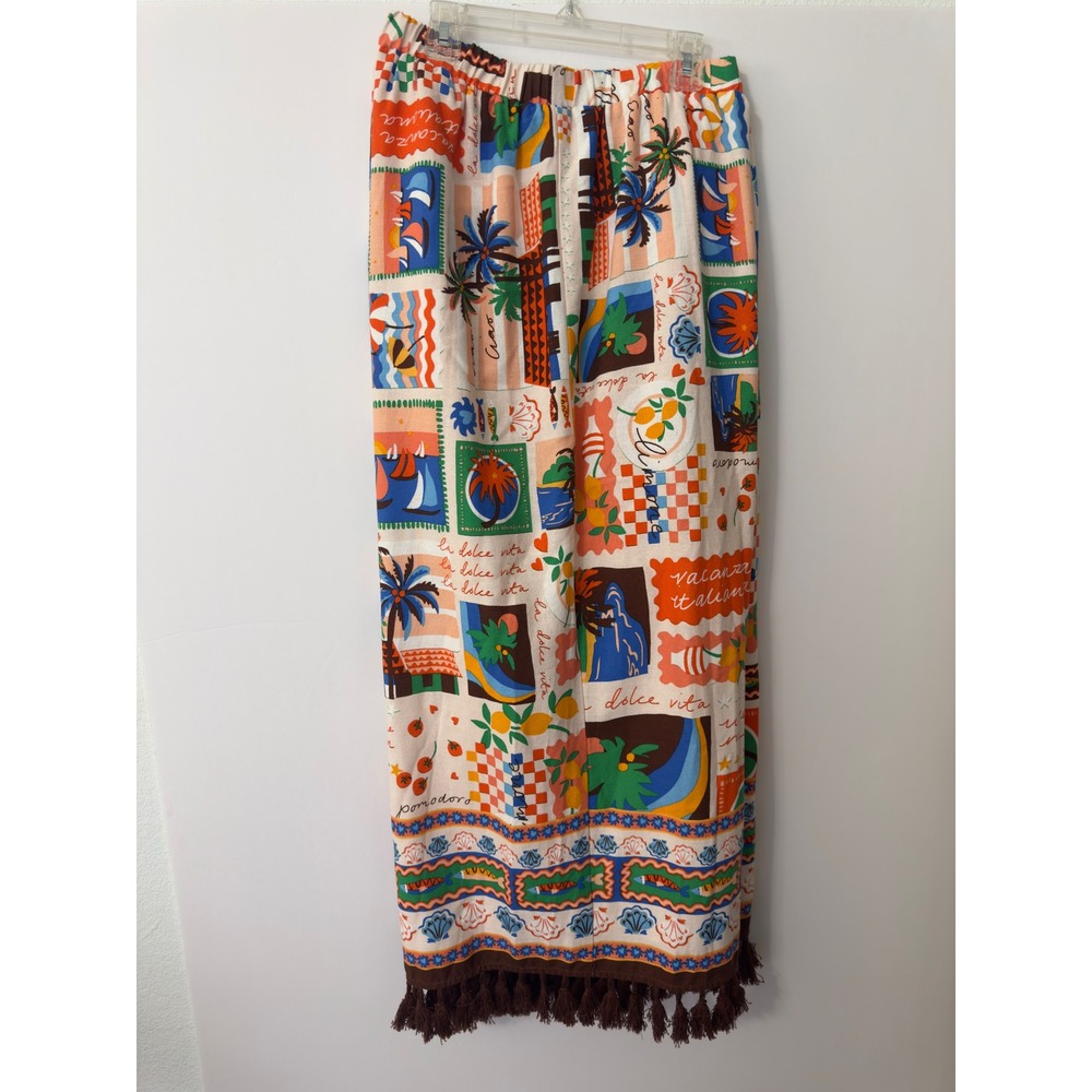 Sugarlips Womens Postcard Print Wide Leg Pants Cropped 3X Boho Mediterranean - Picture 2 of 11